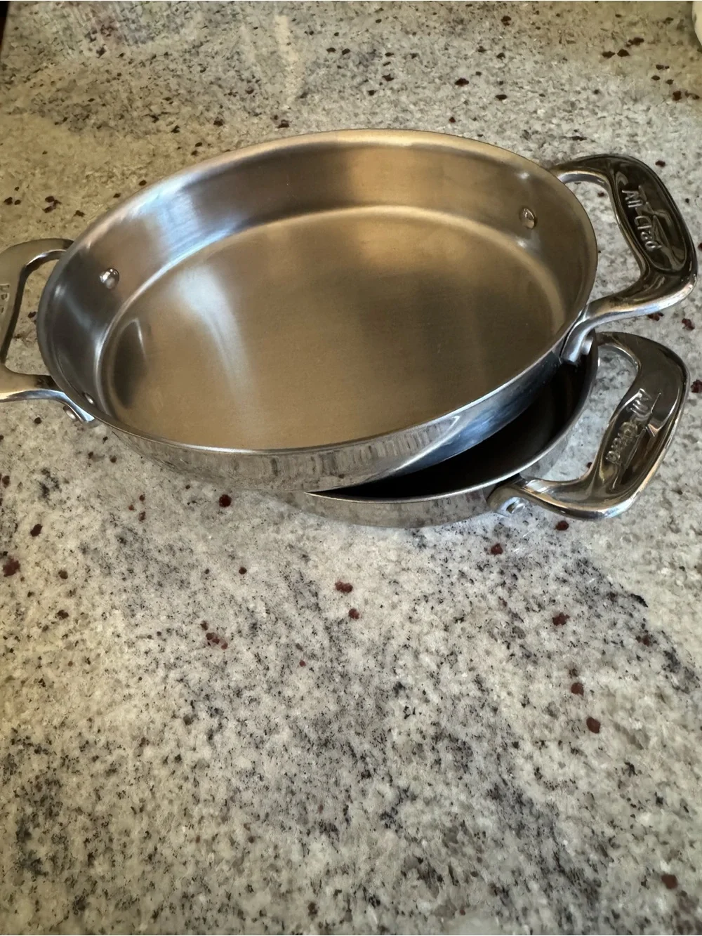 ALL CLAD MINI CASSEROLE PANS OVAL STAINLESS STEEL LIKE NEW CAPACITY IS 16 oz